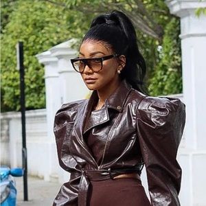 Loragal; Faux leather cropped bomber jacket. NWOT